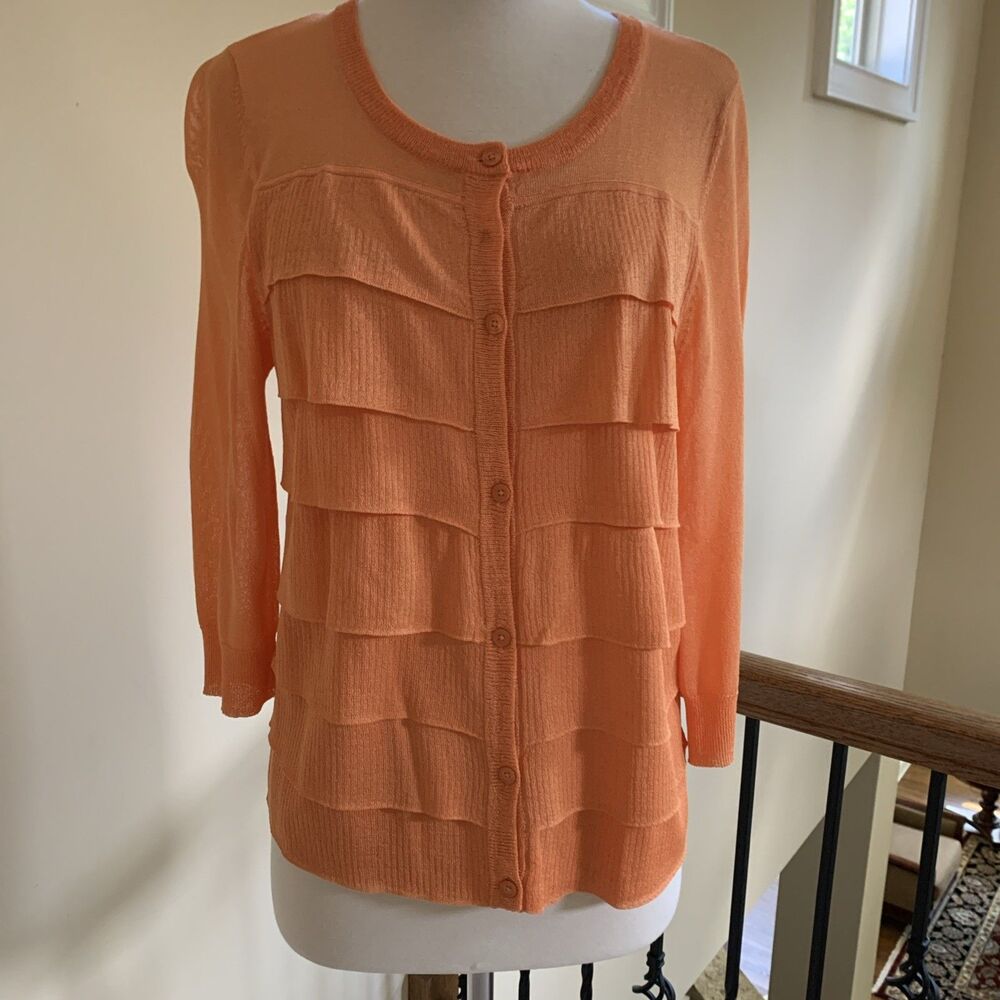 Talbots Orange Knit Top Blouse Sheer Size M Petite